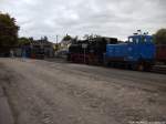 R�BB Mh 53, 99 4802, Mh 52, K�f 6003 & hinten noch 99 1784 & 199 008 im Kleinbahn BW Putbus am 15.9.13