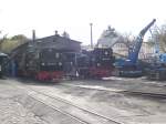 Blick auf die R�BB 99 4011, 99 4801 & 99 4802 im Kleinbahn BW Putbus am 29.10.13
