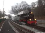 R�BB 99 4802 beim Verlassen des Bahnhofs Ostseebad G�hren in Richtung Putbus am 6.3.14