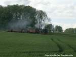 R�BB 99 4633 mit dem Fotozug unterwegs nach Seelvitz kurz vor dem Haltepunkt Beuchow am 30.5.15