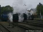 R�BB 99 4652 f�hrt f�r F�hrerstandsmitfahrten im Putbusser Bahnhof hin und her am 31.5.15