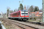 629 004 / 628 904 mit ziel Lindau Insel (ehemals Lindau Hbf) bei der Durchfahrt am Bahn�bergang Aeschacher Ufer am 24.3.21
