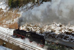 50 3501 (MDV) mit ihrem Sonderzug bei der Ausfahrt aus Gehlberg am 02.04.2016