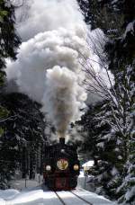 99 5901 bei der Ausfahrt aus Schierke mit dem Traditionszug am 03.04.2015 (1)