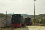 99 794 (vorne) und 99 786 (hinten) abgestellt in Cranzahl am 22.10.2015