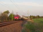 189 800 ist am 23.04.14 mit einem Kesselzug an der Schöpsdrehe bei Plauen/V.