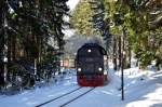 99 236 musste eine gute Viertelstunde in Schierke mit dem N 8932 warten bis sie am 03.04.2015 Abfahren durfte.