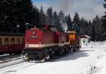 199 874-9 bei der Durchfahrt mit der Schneefrse in Schierke am 03.04.2015.Fotograf war Stefan Marx.