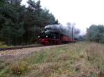 99 608 bei der Scheinanfahrt auf der Hochebene kurz vor Garftitz am 13.Okt.2013