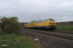 218 392-9 schiebt den Fahrwegmesszug der DB Netz und Instandsetztung Systemtechnik von Nürnberg nach Hof bei Oberteich.