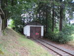 Die Strecke von der Oberweissbacher Bergbahn endet und beginnt in Cursdorf in diesem Lokschuppen.Aufnahme vom 31.August 2021.