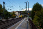 Der Verbrennungstriebwagen VT 507 (95 80 1648 107-8 D-HEB / 95 80 1648 607-7 D-HEB), ein Alstom Coradia LINT 41 der neuen Generation, der HLB (Hessische Landesbahn GmbH), als RB 90