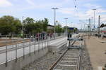 Blick auf den neuen Bahnsteig 5 im Bahnhof Warnemünde.21.05.2020