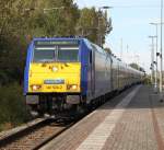 Die neue Werbelok beim InterConnex:146 520-2 mit X 68904 von Warnemnde nach Leipzig Hbf bei der Durchfahrt im Bahnhof Rostock-Bramow 28.09.2011