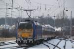 146 522-8+InterConnex 68903 von Leipzig Hbf nach Warnemnde kurz nach der Ausfahrt im Rostocker Hbf.29.01.2012
