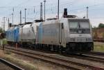 185 686-3+182 600-7 und 145 030-7 abgestellt im Bahnhof Stendal.23.06.2012