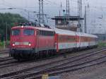 115 346-9 mit EC 379 von Ostseebad Binz Richtung Brno hl.n.bei der Einfahrt im Bahnhof Stralsund am 28.08.10