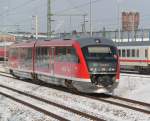 642 050-8 als RE 13121 von Wismar nach Tessin bei der Ausfahrt im Rostocker Hbf.22.02.2013