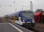 BR 650 Regioshuttle/533566/die-neb-mit-dem-vt007am-22dezember Die NEB mit dem VT007,am 22.Dezember 2016,in Prenzlau.