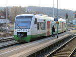 BR 650 Regioshuttle/805254/stb-vt127als-rb-eisenach-neuhaus-am-rennwegam STB VT127,als RB Eisenach-Neuhaus am Rennweg,am 28.Februar 2023,in Meiningen.