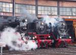 Halb vor dem Schuppen im Bw Dresden Altstadt stehen 01 202, 001 180-9 und 01 2066-7 beim 7.