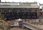 Gleich sechs 01-Dampfloks sind im Schuppen des Bw Dresden Altstadt beim 7.