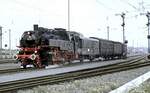 86 457 mit Abteilwagen Personenzug bei der Jubiläumsparade 150 Jahre Deutsche Eisenbahn in Nürnberg am 14.09.1985.