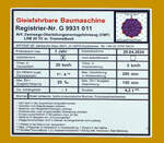 Anschriftentafel des Goldschmidt SRS (Smart Rail Solutions) Zweiwege-Oberleitungsmontagefahrzeug OMF vom Typ LRB26 TC 10-1T2 TS mit Trommelbock, der SPITZKE SE (Grobeeren), hier am 20 Mai 2025 auf