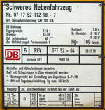 Anschriftentafel von dem Gleisarbeitsfahrzeug GAF 100 R/A (Schweres Nebenfahrzeug Nr.
