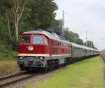 232 356 mit SDZ(Warnemünde-Potsdam)bei der Durchfahrt in Rostock-Bramow.12.08.2023