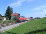 218 475-2 schiebt bei Flecken eine RB in Richtung Kempten.