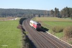 Nachschuss auf 218 411-7 die den Messzug von Hof nach Marktredwitz bei Neudes schiebt.