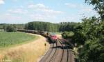 MEG 218 467 unmd 218 391 BahnBau mit einem langen Bauzug aus Mühldorf nach Hof bei Oberteich.