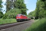 232 601-5 mit Langschienenzug in der Kurve bei Schnfeld.