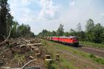 232 571 und 232 262 ziehen den EZ 51716 von Nürnberg Richtung Hof zwischen Reuth bei Erbendorf und Wiesau/Oberpfalz.