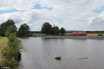 232 618 mit leer Militärzug am Rechenweiher von Vielseck nach Hof.