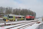 233 367-2 steht mit VT650.718 abgestellt in Marktredwitz 14.02.15