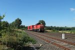 294 747-1 bringt bei Schönfeld ein Zwei-achsigen Containertragwagen mit radioaktive Stoffe aus dem Medezinbereich zur Recycling Anlage GBR Mitterteich.