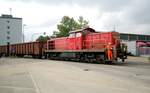 294 834-7 in Ulm mit leeren Hochbordwagen für Kohletransport au Polen über die Straße am 17.09.2008.