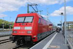 101 080-0 mit IC 2904(Leipzig-Warnemünde)kurz nach der Ankunft im Bahnhof Warnemünde.14.06.2020