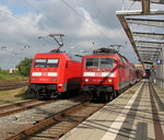 Am 18.06.2016 traf 101 021-4 auf die DB-Regio 120 205-0 im Rostocker Hbf