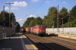 BR 140/368642/140-853-3-egp---eisenbahngesellschaft-potsdam 140 853-3 EGP - Eisenbahngesellschaft Potsdam mbH mit einem Containerzug in Bienenbüttel und fuhr weiter in Richtung Uelzen. 19.09.2014