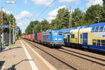 140 047-9 PRESS (140 801-2) für METRANS Rail s.r.o. mit einem Containerzug in Bienenbüttel und fuhr weiter in Richtung Uelzen. 19.08.2016