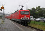 143 020-6(MEG 608)mit RE 18490 von Berlin Hbf(tief)nach Warnemünde bei der Einfahrt in Warnemünde.23.07.2017