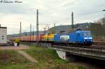 145 083-2 (145 023-6) u. 202 484-1 mit Hackzug durch Eisenach Ri. Bebra am 07.04.2014