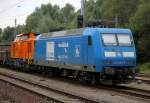 145 030-7+111 038-6 am Wasserglas-Zug von Rostock-Bramow nach Wurzen.25.07.2014
