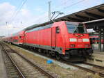 146 277 stand am Mittag des 14.03.2025 mit RE 4310(Rostock-Hamburg)im Rostocker Hbf.