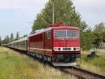 250 004-9 bei der Durchfahrt am 12.08.2023 in Rostock-Lichtenhagen