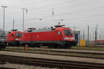 BR 182/526096/am-mittag-des-31102016-waren-die am Mittag des 31.10.2016 waren die beiden Rostocker Neuzugänge 182 017 und 182 023 abgestellt im BW Rostock Hbf.