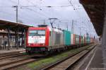 185 598-0 AKIEM fr ITL Eisenbahn GmbH mit einem Containerzug in Stendal und fuhr in Richtung Wolfsburg weiter.
